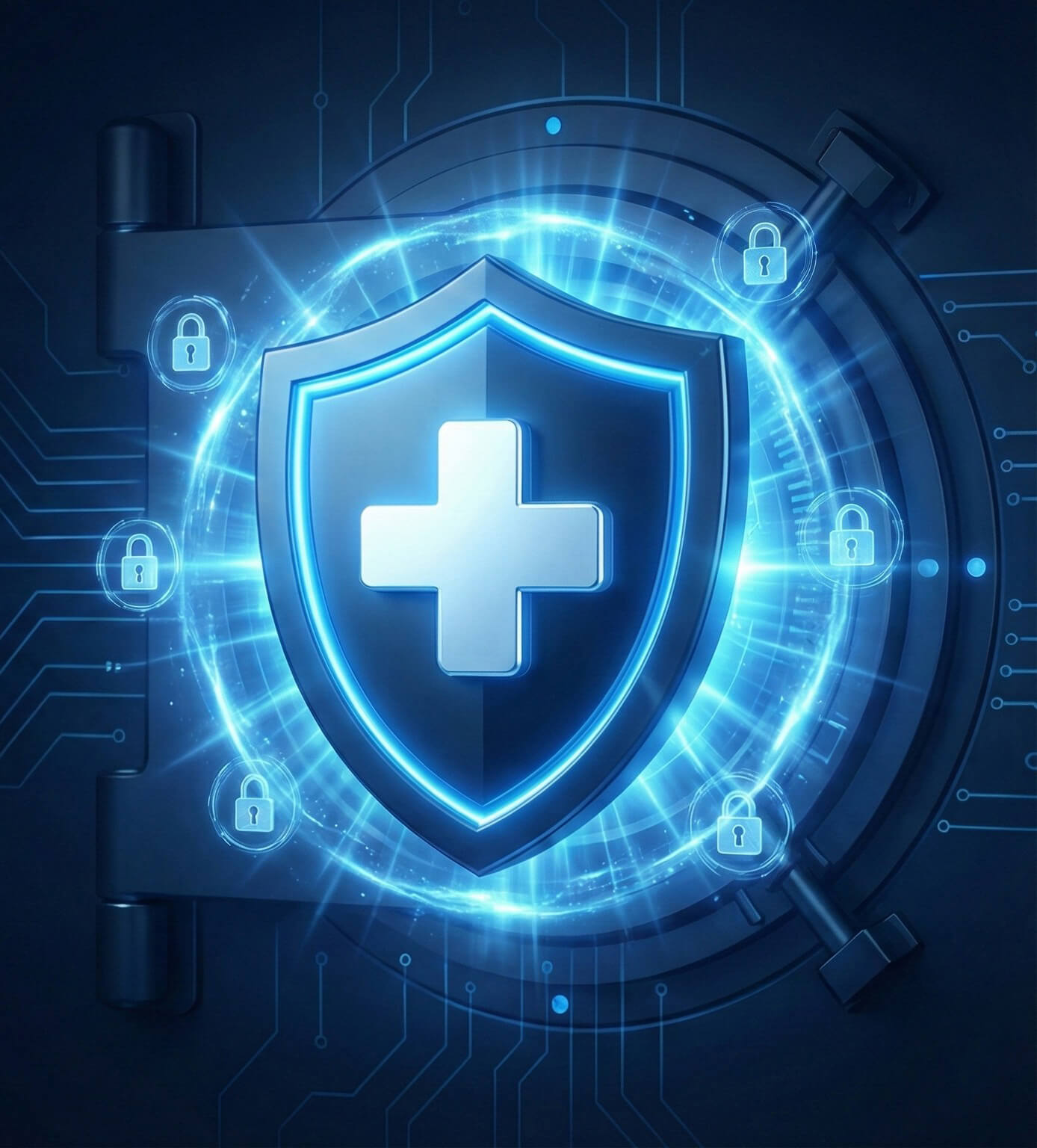 Security shield visual representing enterprise healthcare compliance