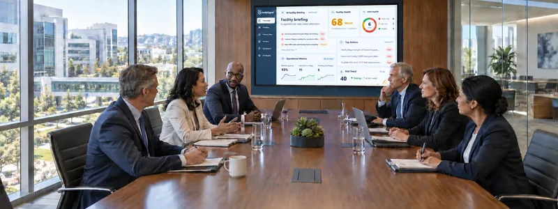 Healthcare leaders reviewing an AmbiSignal operational dashboard